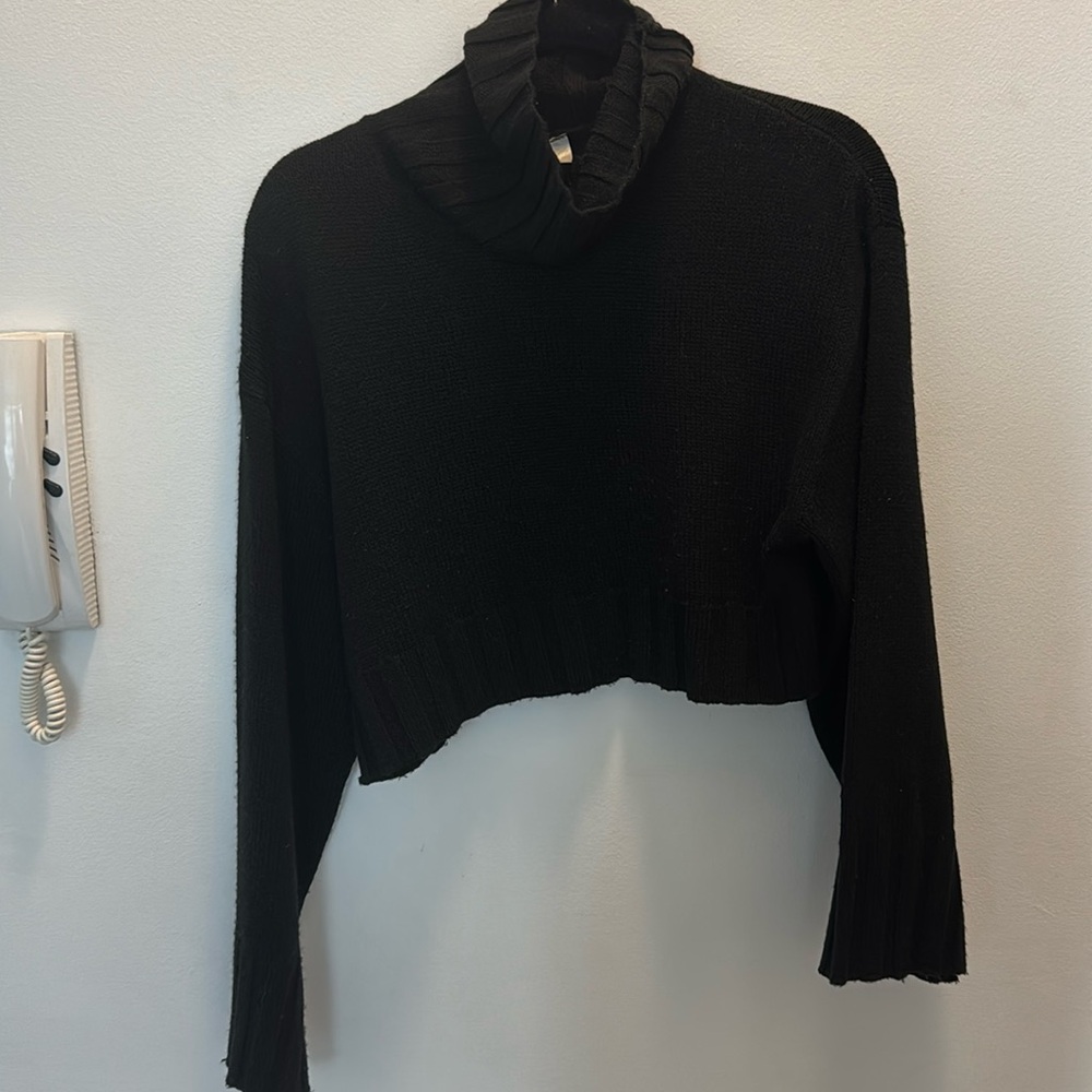 Black cropped turtleneck sweater